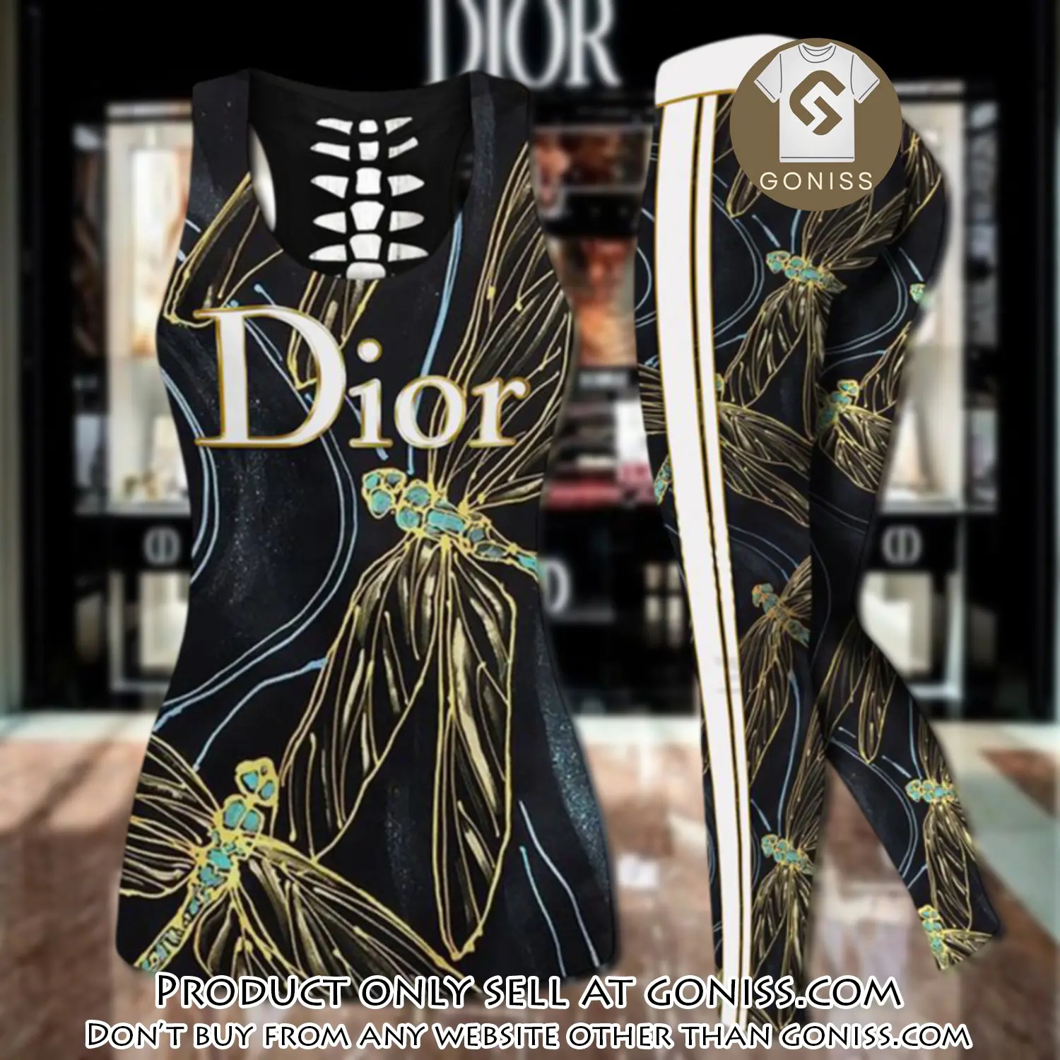 Dior dragonfly tank top leggings set luxury brand for women yoga gym gn0447537